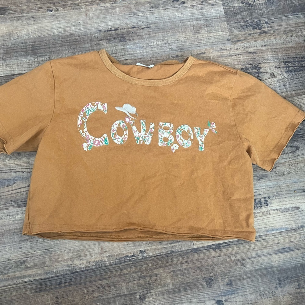 Miss Me Womens Orange Western Embroidered “Cowboy” Crop Top Sz Sm